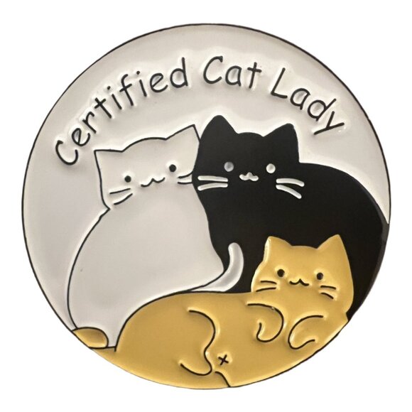 🧷BUNDLE OF 3 Enamel Pins - Cat-Themed Pins - "Certified Cat Lady" etc. - Picture 2 of 5